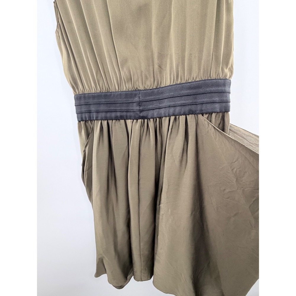 Alice + Olivia Tank Dress Womens XS Olive Green Silk Draped Mini Elastic waist - Picture 4 of 11